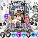 Birthday Party Decorations, Magical Wizard Pirate Halloween Horror Night Themed Party Supplies - Happy Birthday Banner, Balloons, Backdrop, Tablecloth, Cake Inserts Set-Black