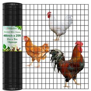 AMAGABELI GARDEN & HOME Black PVC Coated Welded Wire Fence 2inchx3inch 48inchx25ft 16Gauge Garden Border Fencing Roll Vinyl Coating Metal Wire Mesh Garden Bed Plant Supports Poultry Netting Cage