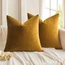 MIULEE Pack of 2 Mustard Yellow Pillow Covers 20x20 Inch Decorative Velvet Throw Pillow Covers Modern Soft Couch Throw Pillows Farmhouse Spring Home Decor for Sofa Bedroom Living Room