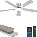 Ohniyou Ceiling Fans with Lights, 52 Inch Low Profile Ceiling Fan with Light and Remote/APP Control, Flush Mount, Dimmable, Qiuet DC Motor, Silver Ceiling Fan for Bedroom, Living Room