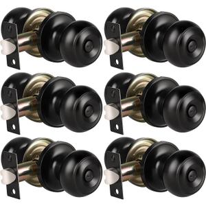 KNOBWELL 6 Pack Privacy Door Knob for Bathroom or Bedroom Door Knobs, Round Interior Door Knobs, Indoor Door Knob, Keyless Black Door Knob with Lock, Door Handle Lock for Interior Doors, Matte Black