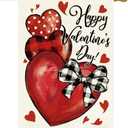 RABUSOFA Happy Valentines Day House Flag 28x40 Inch Double Sided Outside, Love Hearts Rustic Anniversary Yard Outdoor Flag Decorations Red