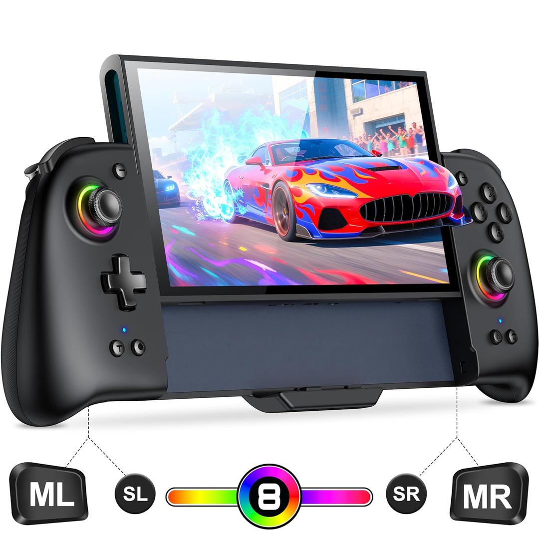 Switch 2 Controller (Not for All Switch 1) Hall Effect Joysticks & Enhanced Grip One Piece Switch Joypad Replacement Switch 2 Pro Controller with 8-Color RGB Lighting, Turbo, Macros, Key Linker App (Black)
