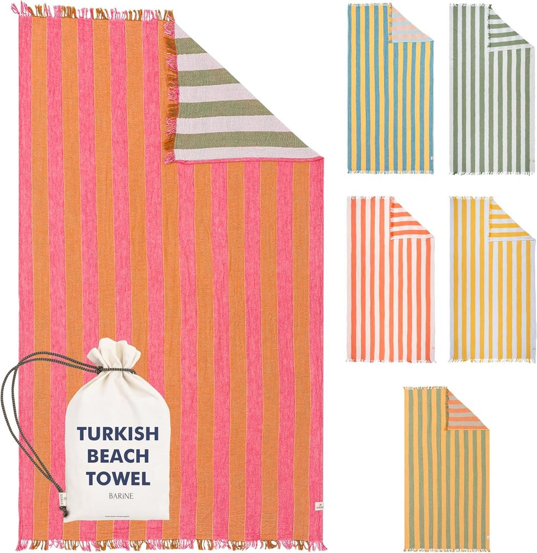 Cabana Striped Gauze Turkish Beach Towel - Large 36 x 69 | Quick Dry Beach Towel Blends Retro Style with Everyday Beach Comfort | Sand Free Design for a Clean, Carefree Day in the Sun (Pink)