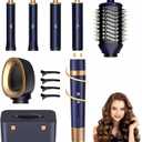 T-GOGO Hair Dryer Brush Professional: 6 in 1 Hot Air Hair Styler & Dryer Set, Powerful Hair Air Curling Iron High-Speed Negative Ionic Blow Dryer, Auto-Wrap, No Heat Damage (Dark Blue)