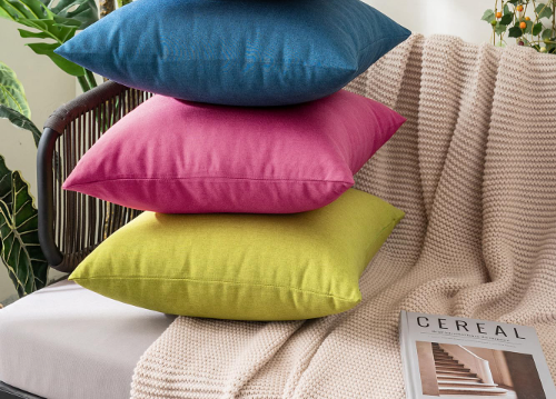 MIULEE Pack of 3 Outdoor Waterproof Throw Pillow Covers Decorative Outdoor Pillowcases Piping Edge Water Resistant Cushion Covers for Patio Garden Couch Chair Tent Balcony, 18x18 Inch Hot Pink (Pink/Yellow/Blue)