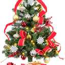 3 FT Pre-Lit Artificial Christmas Tree, Small Christmas Tree with 50 LED Warm Lights,36 Inch Mini Table Top Tree, Xmas Desk Small Tree with Hanging Ornaments for Holiday Indoor DIY Decor