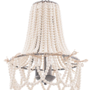 Wood Beaded Chandelier 3-Light Bohemia Pendant Light Fixture Farmhouse Round Hanging Chandelier White Beads with Black Chain for Bedroomn Dining Room Foyer