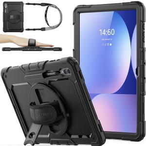 SEYMAC stock Case for Samsung Galaxy Tab S10 Ultra / S9 Ultra Tablet Case 14.6'' Protective with Screen Protector, Pen Holder, 360 Rotate Stand, Hand Strap, Shoulder Strap, Black1 | with Screen Protector