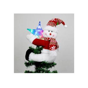 Snowman and Star Tree Topper with Lights Christmas Decorations,Unique Funny Xmas Plush Stuffed Snowflake Hat Snowman Hugger Decor and Battery Operated Colorful Star Tree Ornaments Red White