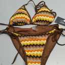 Zuvebamyo Women's Two Piece Triangle String Bikini Sets Boho Zigzag Cheeky Swimsuits Ring Bathing Suit (Coffee), S