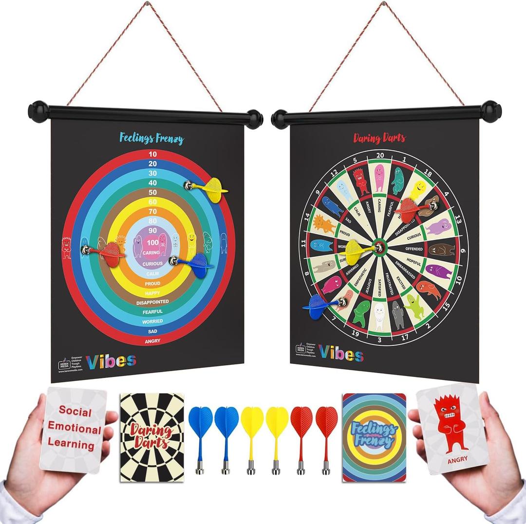 Vibes: Therapy Toys & Therapy Games for Teens & Kids | 2-in-1 Feelings Dartboard Games | Anger Management Tool for Emotional Intelligence & Social Skills | for Therapists, Social Workers & Teachers