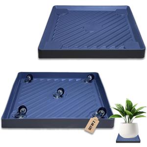 14.5 Plant Caddy with Wheels, Square Rolling Plants Stand Saucer with Hidden Casters, Indoor Plant Tray, Heavy Duty Wheeled Plant Dolly, Planter Caddies Pots Mover Holders, Gray, 2 Pack