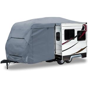 GEARFLAG Travel Trailer Cover fits 22-24FT RV with Dual Slide-Out Zippered Opening Reinforced Windproof Straps Water Resistant Reflective Safety Strips Heavy Duty Fabric Ideal for Snow Dust Condition