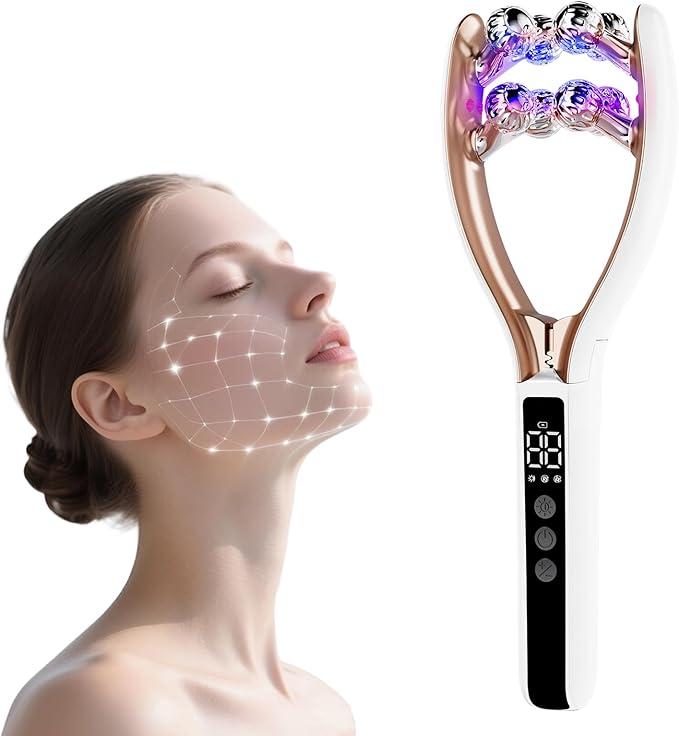 SZMDLX Microcurrent Facial Massager with LCD Screen, Electric Face Roller for Lifting & Toning, EMS Skin Tightening Device for Puffiness & Fine Lines, USB Rechargeable VShape Tool