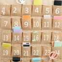 Juvale 30-Row Burlap Cell Phone Holder for Classroom, Farmhouse Designed White Numbered Hanging Pocket Organizer for Mobile Phones, Calculator Caddy, Organization (23.6 x 31 in)
