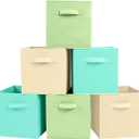 ShellKingdom Storage Bins, Foldable Fabric Storage Cubes And Cloth Storage Organizer Drawer For Closet And Toys Storage, 6 Pack (Beige+Green+Mint Green)