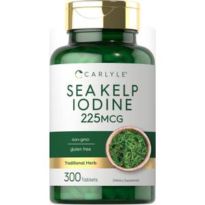 Carlyle Sea Kelp Iodine Supplement | 225mcg | 300 Tablets | Non-GMO, Gluten Free | Traditional Herb Supplement, EXP 07/2027