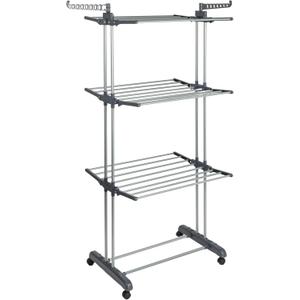 Household Essentials 4 Tier Stainless Steel Laundry Drying Rack with Two Side Wings, Grey Household Essentials 4 Tier Stainless Steel Laundry Drying Rack with Two Side Wings, Grey