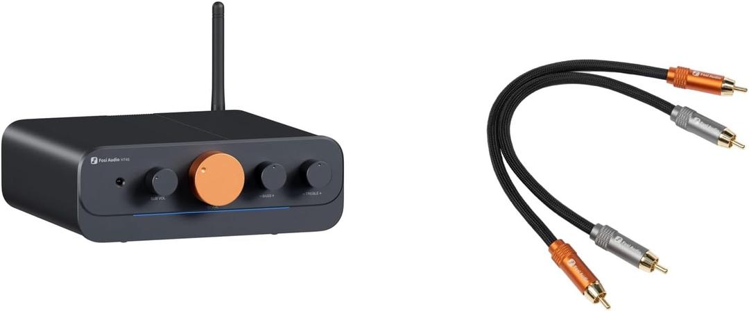 Fosi Audio 2RCA to 2RCA Cable 0.9Ft and HT4S Bluetooth Amplifier for Outdoor Speakers, 4 Channel Power Amp