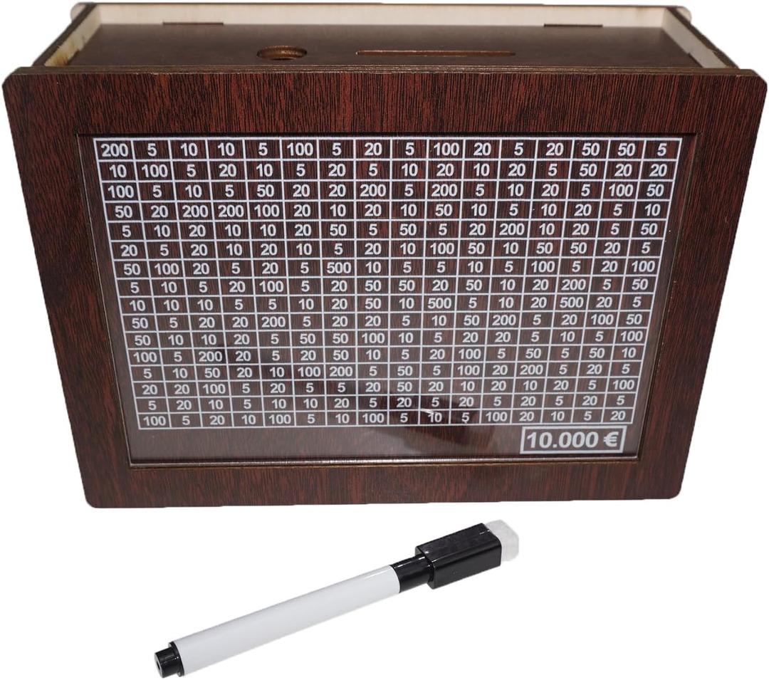 Wooden Piggy Bank for Kids Adult, Wooden Saving Money Piggy Bank for Girls and Boys Money Box Jar for Coin Cash, Reusable Money Box with Counting Target and Numbers to Check for Boys Girls