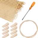 Leriton Rattan Repair Kits with 1 PC 14 Inch x 3.3 Feet Cane Webbing Roll, 1 PC 3/16 Inch Cane Webbing Spline & Caning Chisel, 8 Wooden Wedges for Chair, Cabinet, Home Caning Furniture Repair