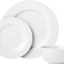 Amazon Basics Porcelain Dinnerware Set, Microwave and Dishwasher Safe, Service for 6, 18-Piece, Plates, Bowls, White
