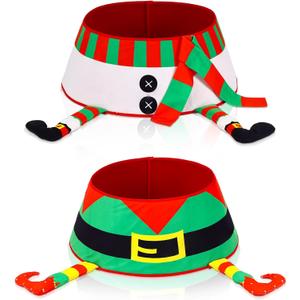 Liliful 2 Pcs Christmas Tree Collar with Elf Legs Boots 15.7 Inch Christmas 3D Flannel Elf Snowman Tree Skirt Rustic Stand Base Cover Decorative for Xmas Farmhouse Indoor Decorations