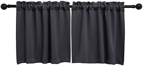 Pickluc Rod Pocket Tier Curtain - Half Blackout Curtain for Kitchen, Bathroom, Cabinet, Basement, 30 Inches Wide and 24 Inches Long, Dark Grey, 2 Panels