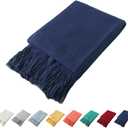 Homiest Decorative Knitted Throw Blanket with Fringe Soft & Cozy Tassel Blanket for Couch Sofa Bed (Navy Blue, 50x60)