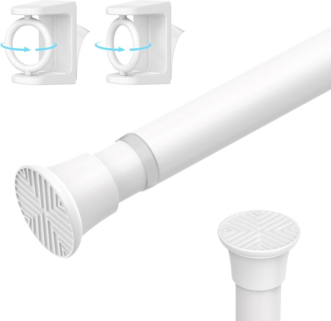 AIZESI 1PCS Spring Tension Curtain Rods 24 to 46 Inch White Tension Rod Spring Curtain Rod Short Curtain Rod Tension Adjustable Curtain Rods for Window, (With One Set Rod Holder) (24"-46"-1p)