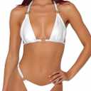 Women Bikini Set Two Piece Swimsuit Sexy Thong Bathing Suit Halter Triangle Tops Cheeky Bikini (White) M