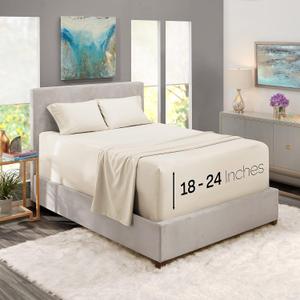 Nestl King Size Sheet Set, 4 Piece Extra Deep Pocket (18-24 inches), Microfiber, Hotel Luxury, Soft, Breathable, Wrinkle-Free, Easy to Care, Off White