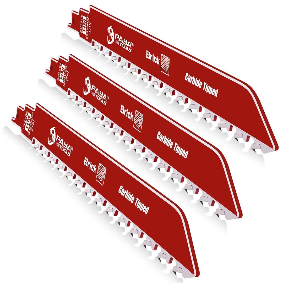 9-Inch Masonry Reciprocating Saw Blade, 2TPI Carbide Blades for Cutting Aerated Concrete and Hollow Brick (3-Pack)