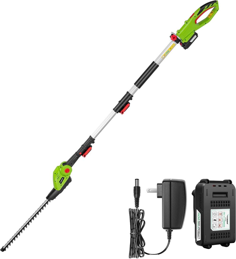 VIVOSUN 20" Cordless Pole Hedge Trimmer, 20V Electric Bush Trimmer with 20 Dual-Action Laser Blade, Adjustable Cutting Head, 0.55" Cutting Capacity, 2.0AH Battery and Fast Charger Included