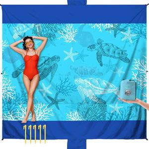 Sea Turtle Beach Blanket Sandproof Waterproof Extra Large Blanket for 1-6 Adults Size 78"x86" with Ground Mails,Pouch Bag, Anti Sand,Skin Friendly Machine Washable Outdoor Blanket