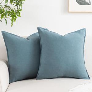 PANDICORN Light Blue Linen Throw Pillow Covers 20x20 Inch Natural Soft Textured Modern Farmhouse Decorations Decorative Throw Pillows Cases Cushion Covers Set of 2 for Bed Living Room Couch Sofa Decor