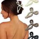 4 PCS Bow Hair Clips Bow Claw Clip for Women Nonslip Large Hair Claw Clips for Thin and Thick Hair Strong Hold Hair Bows (Black+Light Brown+Off-White+Dark Brown)