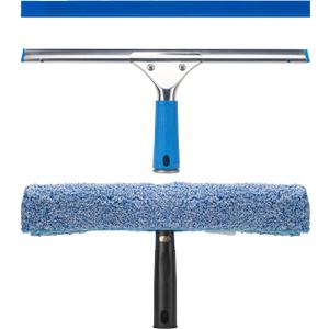 Professional Window Cleaning Kit, 14" Rubber Squeegee with 15" Microfiber Scrubber, Window Cleaning Tool for Home, Window Washing Equipment Commercial & Household Use