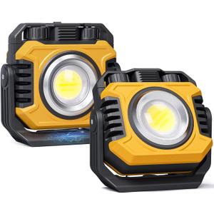 Samyoung 2-Pack 2400LM Magnetic Rechargeable Work Light, Dual-Sided LED Work Light, Up to 80 Hours Runtime, Stepless Dimming 2700K-8000K, Magnetic Flashlight with 360 Rotating Stand, Hook, Yellow