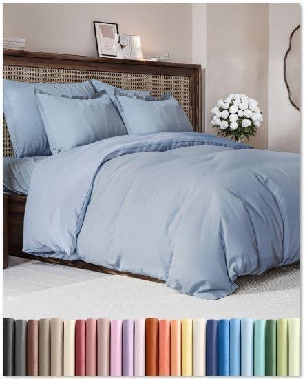 Duvet Cover Queen Size - Extra Soft Queen Size Duvet Cover - Lightweight, Breathable, Easy Care & Fade Free w/Zipper Closures & Ties - 90" x 90" Inches - (Heathered Blue) Comforter Not Included