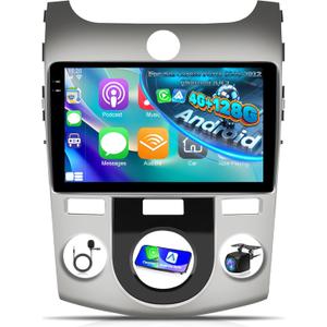 [4+128G] Android 15 Car Radio for Kia Cerato Forte 2008-2012 (Manual A/C) - Wireless Carplay and Android Auto - 9 Inch Incell Touchscreen Car Stereo - EQ/GPS / 5GHz WiFi/SWC + AHD Backup Camera