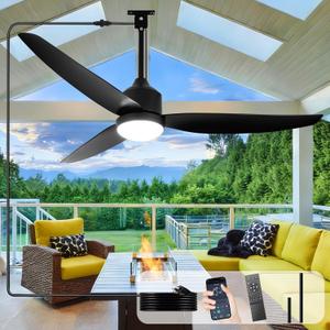 Depuley Outdoor Ceiling Fan with Light: 52 Inch Gazebo Fan Outdoor Hanging - Plug in Waterproof Fans with Lights for Patio - Dimmable Remote App Control Black