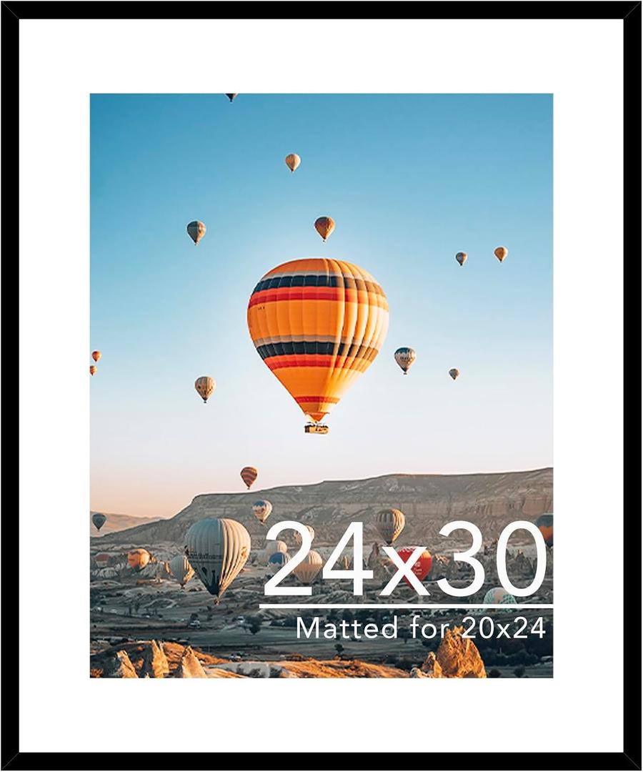 JCJMY 24x30 Picture Frame with 20x24 Mat, Display Photo 20x24 with Mat or 24 x 30 Without Mat, Wall Hanging Large 24 by 30 Poster Frame with Plexiglass, Black