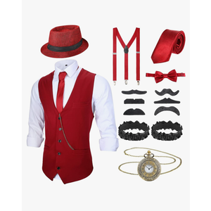 1920s Men's Costume Roaring Outfit with Gangster Vest Hat Pocket Watch Suspenders for Race Meeting 2026