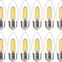 FLSNT 60W Equivalent LED Chandelier Light Bulbs, Dimmable LED B11 E26 Candelabra Base Bulbs, 3500K Natural White, 550LM, 12 Pack UL,CA65 Listed.