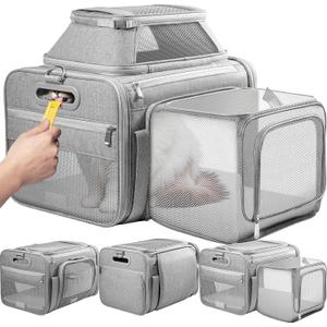 Top and Side Expandable Pet Carrier with Treat & Pet Window,18x13x9.5 Inch Southwest Frontier Airline Approved,Soft-Sided Dog Carrier for Small Dogs and Cats,Travel Cat Carrier with Locking Zippers