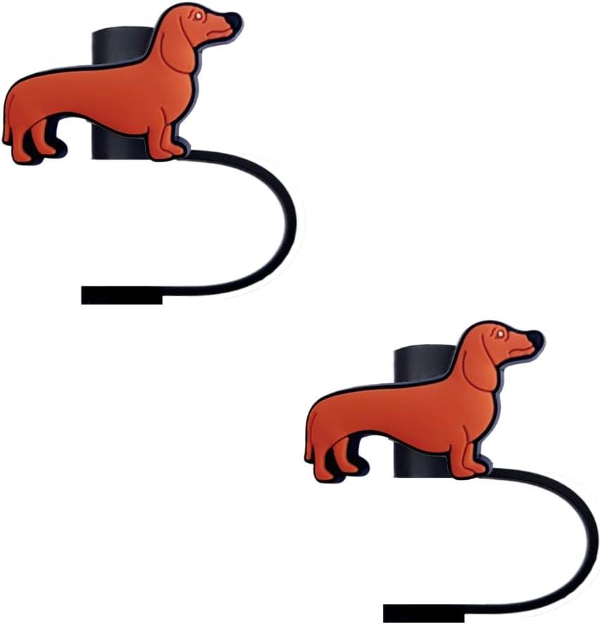 3 x Dachshund Dog Silicone Straw Covers for Stanley Cup, Reusable, Cute Toppers Accessories for Tumblers, 2PCS Decorative & Personalized Straw Cover Cap (a)