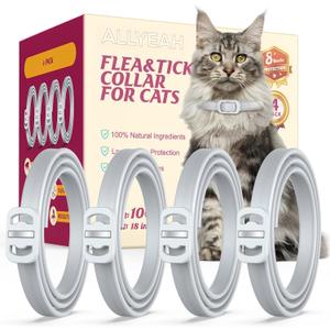 Natural Flea and Tick Collar for Cats  4 Pack, Long-Lasting Protection, Waterproof, Adjustable Size for Kittens and Adult Cats