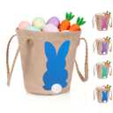 2 x Easter Bunny Basket for Kids, Linen Egg Hunt Bag Soft Fabric, Cute Rabbit Tote Bags Easter Tote Bags for Candy Gifts Storage (Blue)